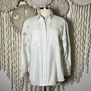 Super Natural by Secret Mission Cotton Twill Eyelet Everly Shirt Jacket In Ecru